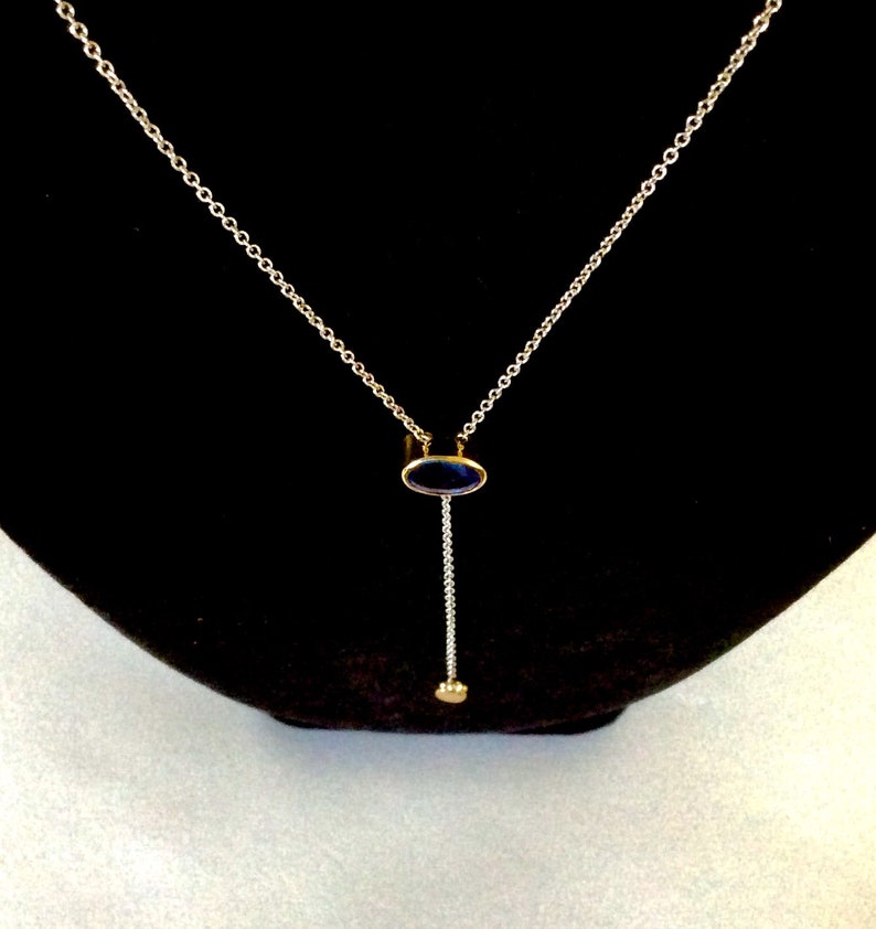 Blue Ceylon Sapphire Y Necklace, 14k Gold And Sterling Silver image 6