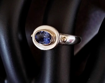 Sapphire Shield Ring, Lab Grown Sapphire, 14k.gold, Sterling Silver