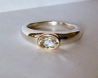 Simple Oval White Topaz Solitaire Ring