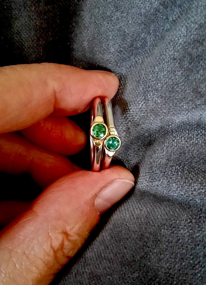 Tsavorite Garnet Ring, Sterling And 14k Gold, Small Tapered Ring image 9