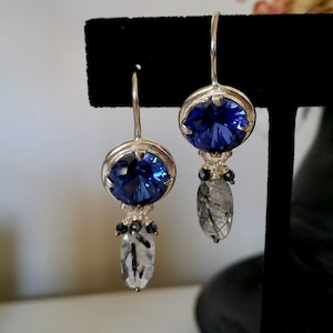 Blue Quartz And Rutilated Quartz Earrings, Sterling Silver