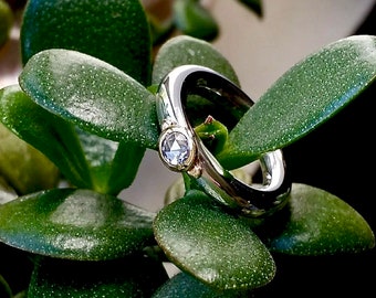 Sterling und 18 k Gold Diamant-Ring, Rose geschnitten Diamant