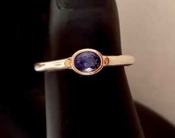 Small Tapered Blue Sapphire Ring, 14k. Gold And Sterling Silver,Ceylon Sapphire