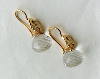 18kt Vermeil And Faceted Rock Crysal Earrings