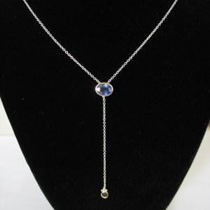 Blue Ceylon Sapphire Y Necklace, 14k Gold And Sterling Silver image 3