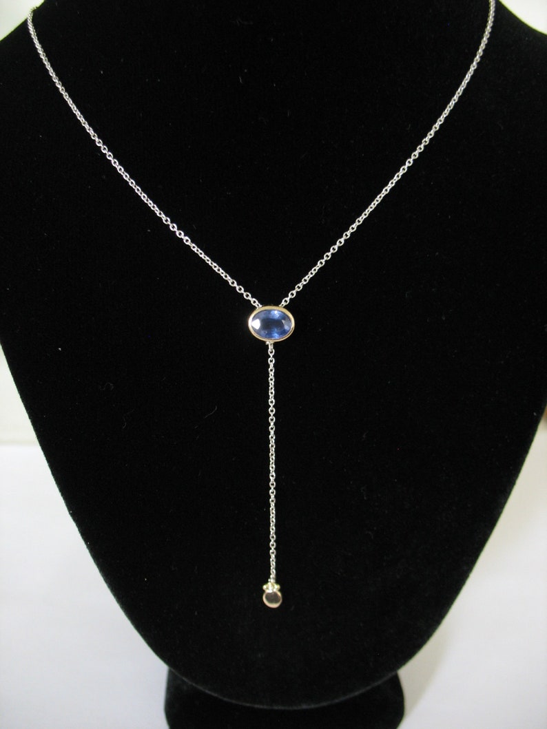 Blue Ceylon Sapphire Y Necklace, 14k Gold And Sterling Silver image 3