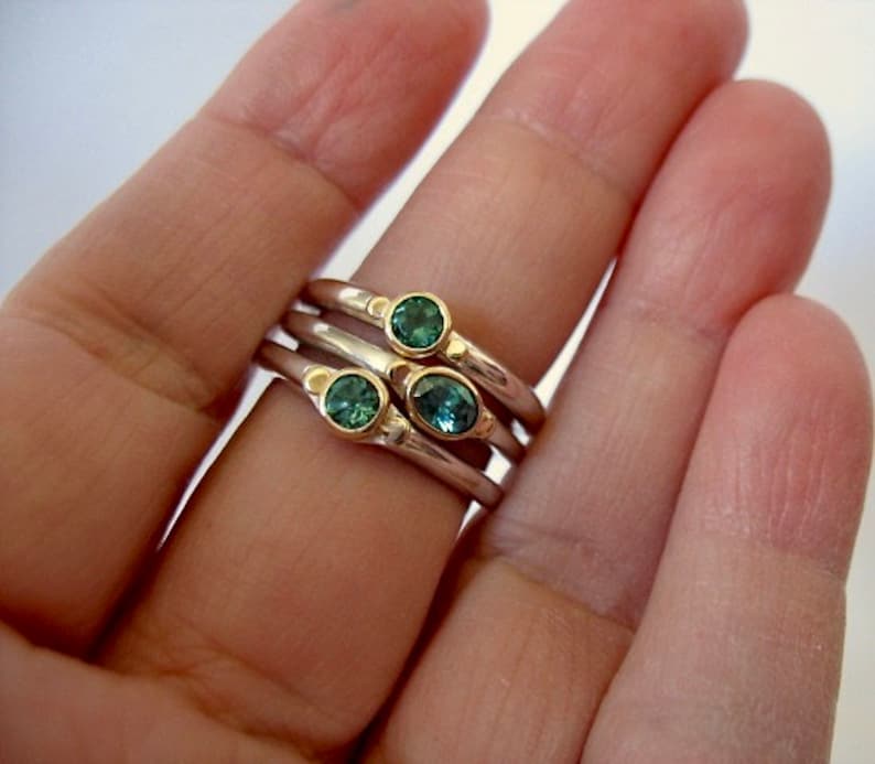 Tsavorite Garnet Ring, Sterling And 14k Gold, Small Tapered Ring image 6