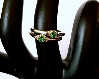 Tsavorite Garnet Ring, Sterling And 14k Gold, Small Tapered Ring