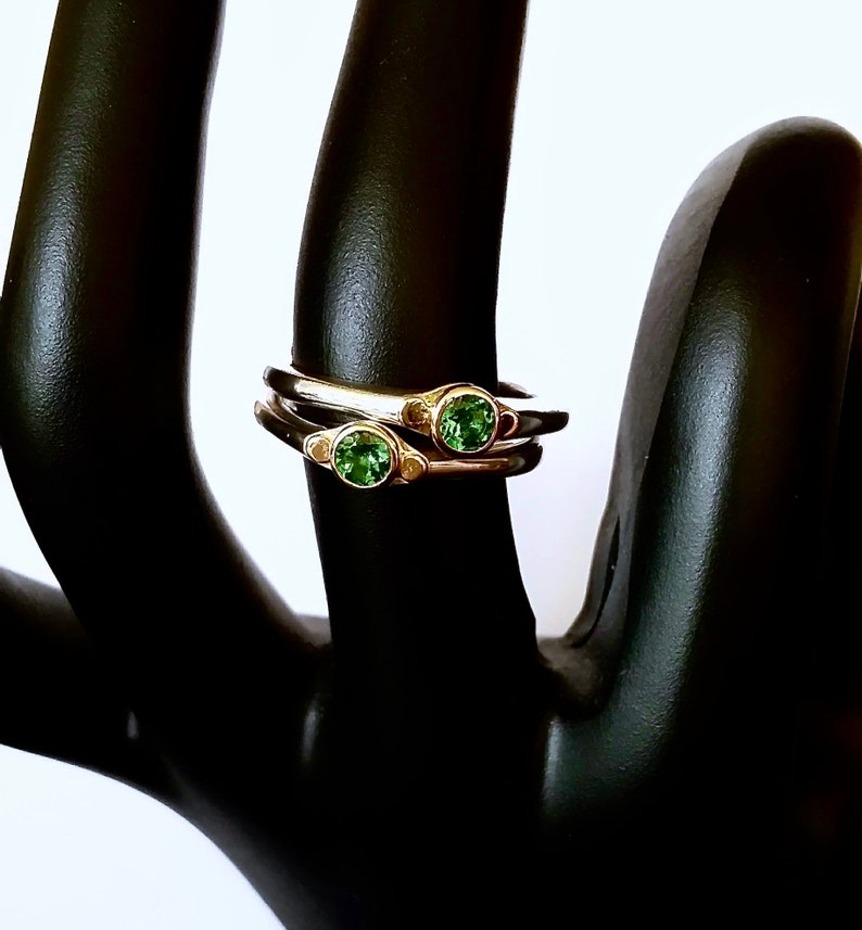 Tsavorite Garnet Ring, Sterling And 14k Gold, Small Tapered Ring image 1