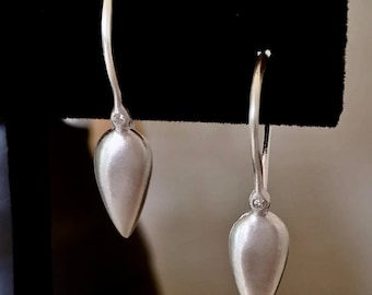 Diamond And Sterling Silver Pod Hanger Earrings