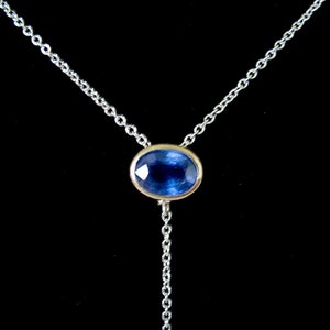 Blue Ceylon Sapphire Y Necklace, 14k Gold And Sterling Silver image 4