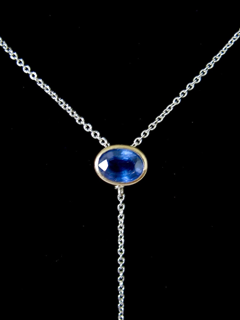 Blue Ceylon Sapphire Y Necklace, 14k Gold And Sterling Silver image 4