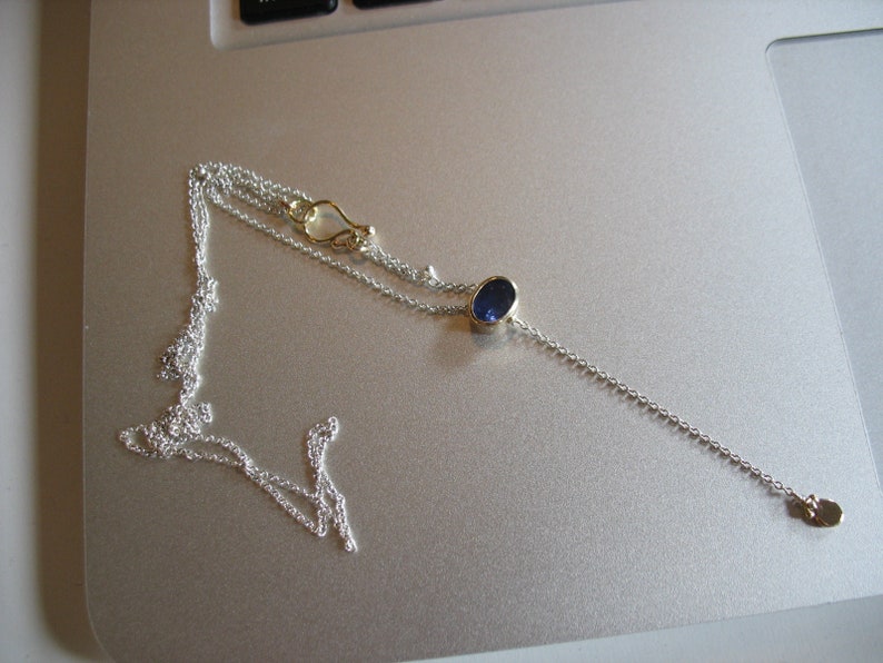 Blue Ceylon Sapphire Y Necklace, 14k Gold And Sterling Silver image 5
