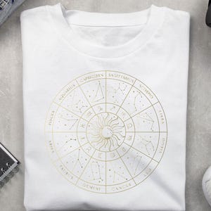 Camiseta unisex de algodón pesado con gráfico astrológico, camiseta con horóscopo del zodíaco, ropa de astrología celestial, camiseta con signo del zodíaco cósmico, camiseta de regalo de galaxia