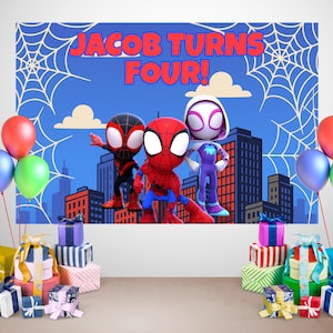 Custom Spidey and His Amazing Friends Birthday Backdrop, Digital Download, Spiderman Birthday Banner, Printable Party Decor Party Background
