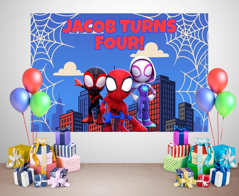 Custom Spidey and His Amazing Friends Birthday Backdrop, Digital Download, Spiderman Birthday Banner, Printable Party Decor Party Background