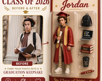 Benutzerdefinierte Abschlussfeier Actionfigur Porträt, Klasse von 2026 Andenken (Digitaler Download)