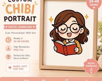 Benutzerdefinierte Chibi Cartoon Charakter Illustration vom Foto, personalisiertes Kawaii Portrait, süße digitale Illustration, Anime Charakter Geschenk