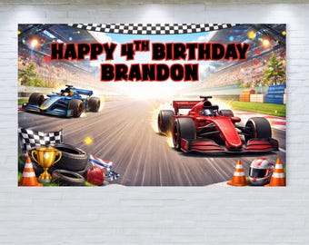 Personalisierte Rennwagen-Geburtstagsbanner, Formel-Racing-Thema-Kulisse (digitaler Download)
