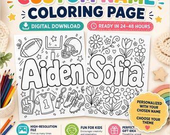 Personalisierte Name Aktivitätsseite, personalisierte Malvorlage für Kinder, personalisierte Malbuch, Malbuch, Ausmalseite, Geschenk zum Download