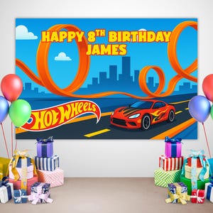 Benutzerdefinierte Hot Wheels Geburtstag Kulisse, digitaler Download, Rennwagen Geburtstagsbanner, druckbare Party Hintergrund, Auto-Liebhaber-Party-Dekor