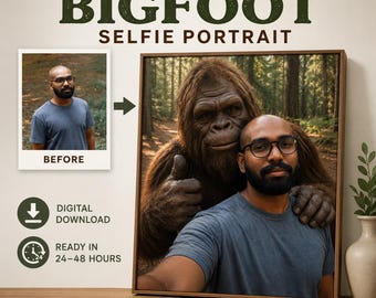 Benutzerdefinierte Selfie mit Bigfüßen Porträt, lustiges Bigfüße Geschenk, personalisiertes Sasquatch Selfie, Vatertagsgeschenk für Papa, individueller digitaler Download