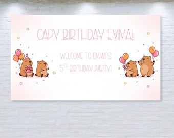 Capybara Geburtstagsbanner, Tier Party Hintergrund, Benutzerdefinierter Name Alter (Digitaler Download)