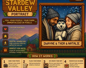 Retrato personalizado de Stardew Valley: Regalo para pareja de gamers en pixel art (Descarga digital)