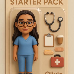 Paquete de inicio personalizado con retrato, figura de acción personalizada en blíster, descarga digital, figura de juguete personalizada, regalo para profesor o enfermera.