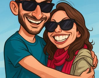 Custom Caricature Portrait From Photo, Personalized Cartoon Artwork (Digital Download)