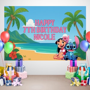 Custom Stitch Birthday Backdrop, Digital Download Party Background, Lilo Birthday Banner, Printable Party Decor, Personalized Party Supplies
