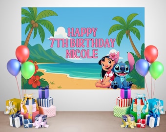 Custom Stitch Birthday Backdrop, Digital Download Party Background, Lilo Birthday Banner, Printable Party Decor, Personalized Party Supplies