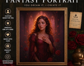 Custom Fantasy Character Portrait, Personalized Bookish Art (Digital Illustration)