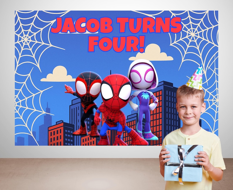 Custom Spidey and His Amazing Friends Birthday Backdrop, Digital Download, Spiderman Birthday Banner, Printable Party Decor Party Background