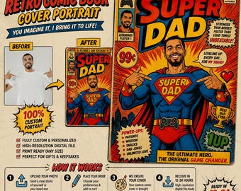 Personalisiertes Comic Buch Cover Portrait vom Foto, Benutzerdefinierte Superheld Papa Geschenk, Retro Comic Style Kunst, Vatertagsgeschenk Digitaler Download