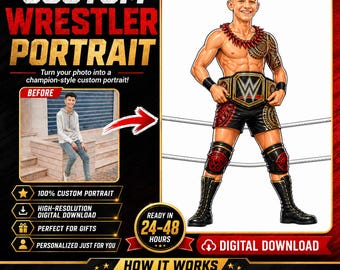 Wrestler Karikatur Porträt vom Foto, Benutzerdefinierte Wrestling Cartoon Zeichnung für Kinder, personalisiertes WWE Style Jungengeschenk, Geburtstagsgeschenkidee