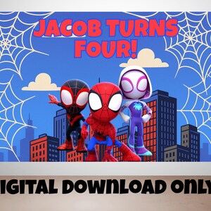 Custom Spidey and His Amazing Friends Birthday Backdrop, Digital Download, Spiderman Birthday Banner, Printable Party Decor Party Background