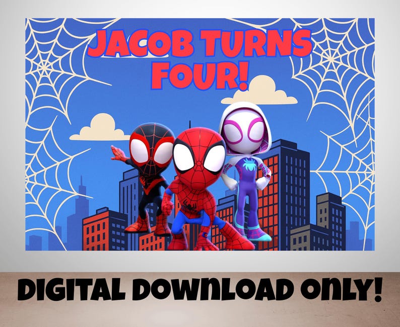 Custom Spidey and His Amazing Friends Birthday Backdrop, Digital Download, Spiderman Birthday Banner, Printable Party Decor Party Background