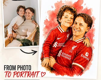 Personalisiertes Fußballporträt vom Foto, benutzerdefinierter Fußballvaterdruck, Vatertagsgeschenk von Kindern, Vater und Kind Karikaturkunst
