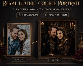 Individuelles königliches Gothic Paar Porträt vom Foto, Dark Fantasy Paar Kunst, personalisiertes königliches Gothic Royalty Porträt, mittelalterliches gotisches Geschenk
