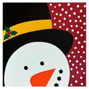 Close-Up Snowman Painting | Festive Snowman Wall Art for Christmas | Simple Holiday Artwork for Home | Cute Snowman Christmas Decor