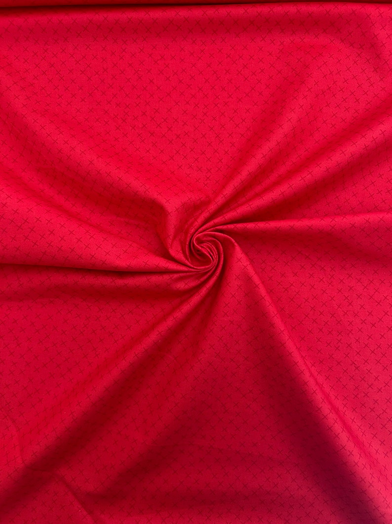 Puede incluir: Tela roja con un peque&ntilde;o patr&oacute;n de cruz blanca.