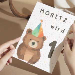 Postkarte: "Teddybär" für Kinder - personalisiert - Geburtstagseinladung - Einladungskarte - Einladung