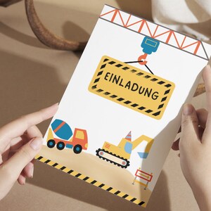 Klappkarte: "Baustelle / Bagger" für Kinder - personalisiert - Geburtstagseinladung - Einladungskarte - Einladung