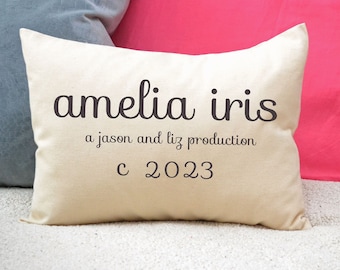 Personalized baby name pillow, baby shower gift,  name pillow w/Circa date, baby girl or boy gift, perfect baby gift for new baby