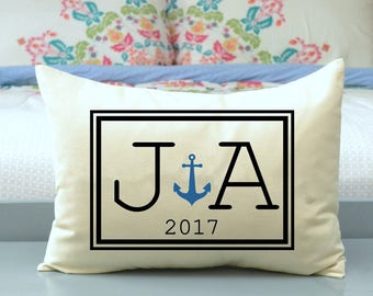 Personalized Couples Anchor pillow, 2nd anniversary cotton boat nautical, Christmas, Christmas pillow, boating, anchor