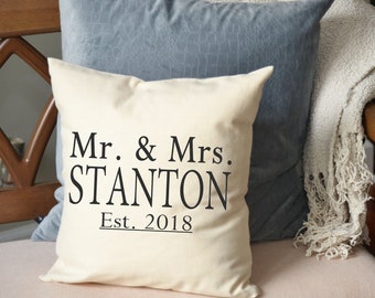 Cotton anniversary, Mother's Day gift, Personalized Mr. & Mrs. pillow, mom gift, Last name pillow, newlywed pillow, 2nd Anniversary Pillow