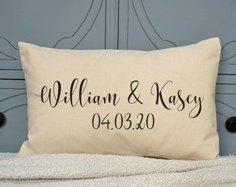 Personalized Pillow, 2nd Cotton anniversary, couples gift, kneeling, fiance, engaged gift, fiance for him,her gift