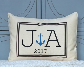 Cotton anniversary, Personalized Couples gift, Anchor pillow, couples Christmas, boaters gift, engagement gift
