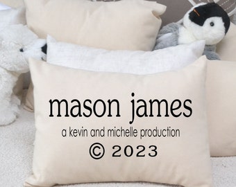 Personalized baby, baby pillow, newborn photo prop, baby gift idea, name pillow with copyright date, baby girl, baby boy gift, -Jude-